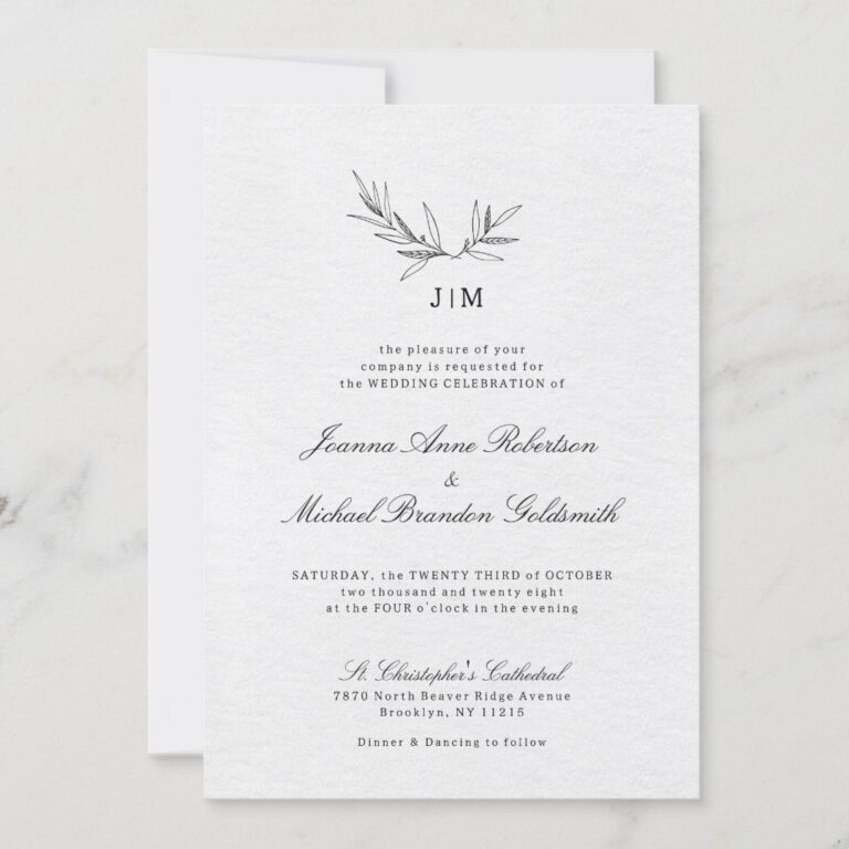 Simple Minimalist Modern Eucalyptus Olive Wedding Invitation