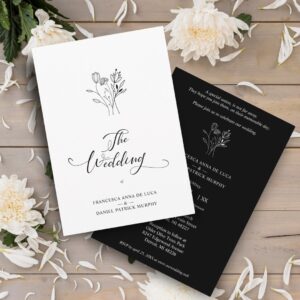 Trendy Wildflowers Bouquet Wedding Black & White Invitation