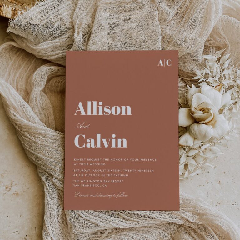 terracotta modern text wedding invitation