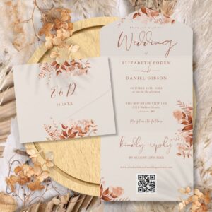 Rustic Autumn Fall Floral QR Code Wedding All In One Invitation