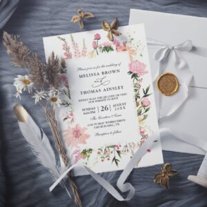 Elegant Boho Wildflower Budget QR Code Wedding Invitation