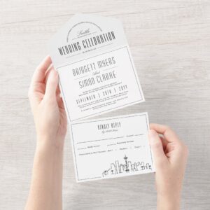 Seattle Deco Skyline | Open-Style Wedding All In One Invitation