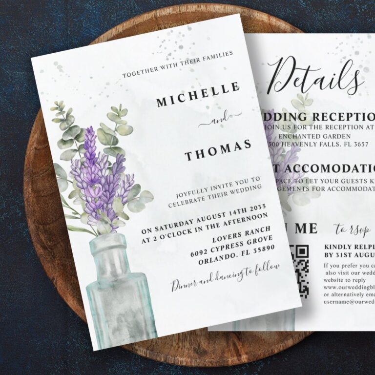 Boho All In One Eucalyptus and Lavender Wedding In Invitation