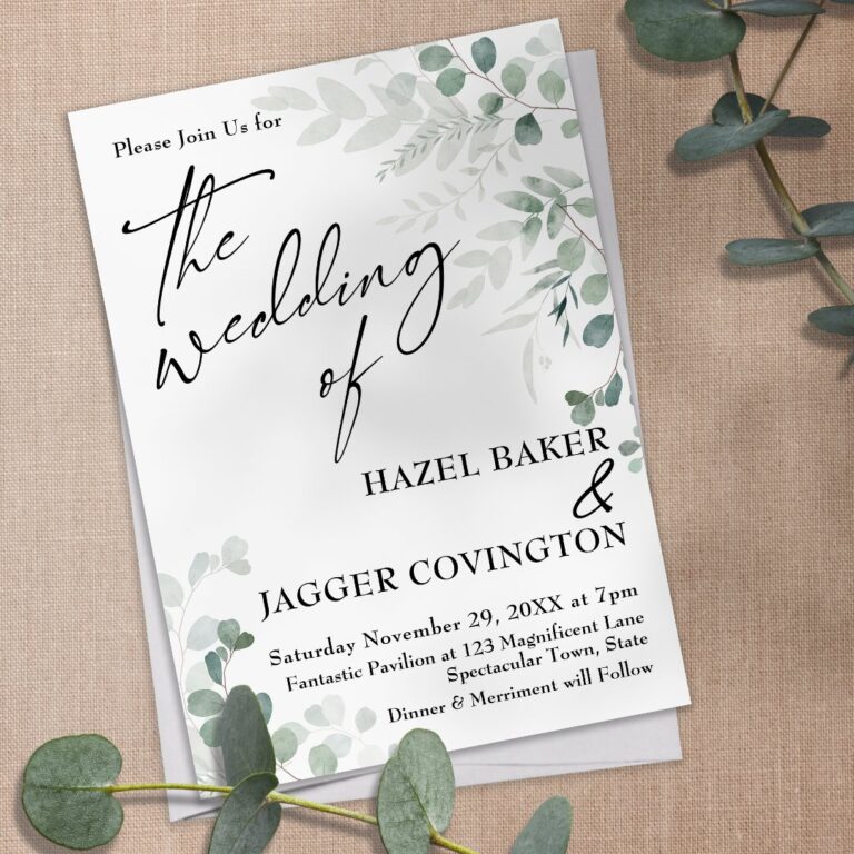 Elegant Greenery Simple Typography The Wedding Of Invitation