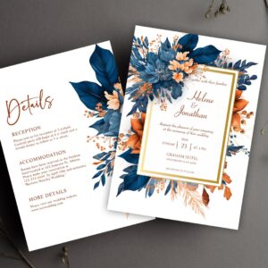 Elegant Indigo Rust All In One Wedding Invitation