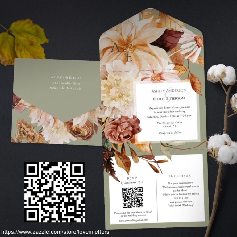 Autumn Elegance, fall wedding invite with QR rsvp