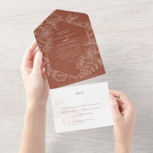 Burnt Orange Terracotta Floral Botanical Wedding All In One Invitation