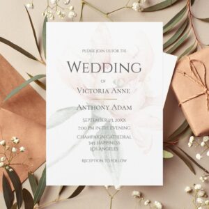 Rustic Floral Neutral Elegant Wedding Invitation