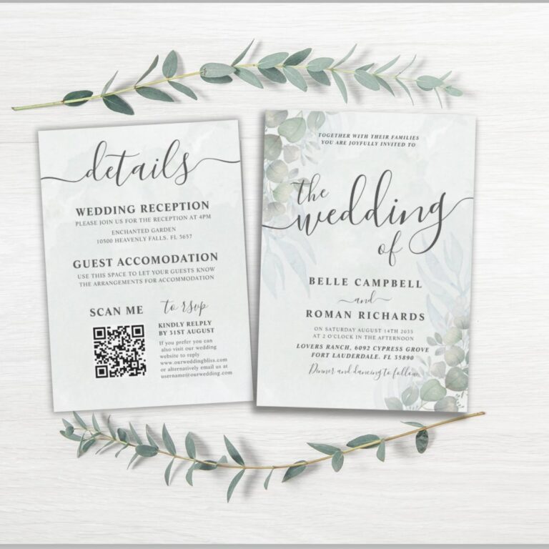 All-In-One Eucalyptus Sage Green Wedding Invitation