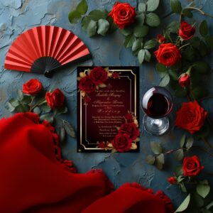 Luxurious Dark Burgundy Moody Rose Wedding Invitation