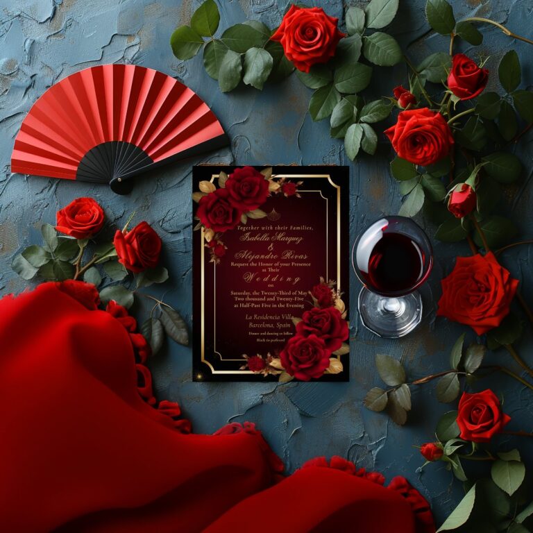 Luxurious Dark Burgundy Moody Rose Wedding Invitation