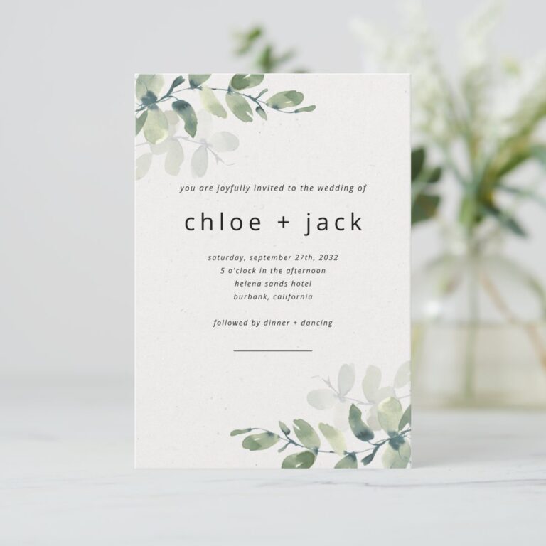 Simple Eucalyptus All in One QR Code Wedding Invitation