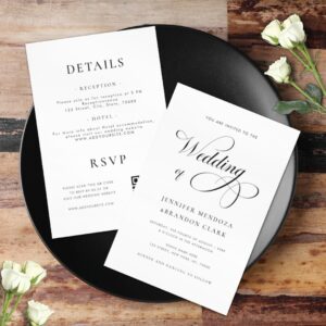 Chic Calligraphy Black & White All in One Wedding Invitation