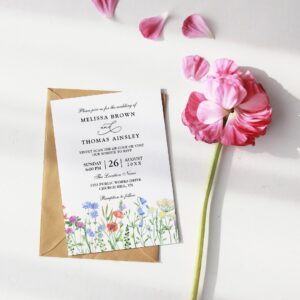 Elegant Wildflowers Modern Budget QR Code Wedding Invitation