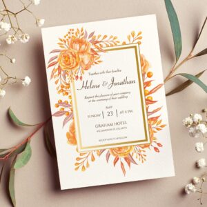 Floral Burnt Orange Terracotta Rustic Wedding Invitation