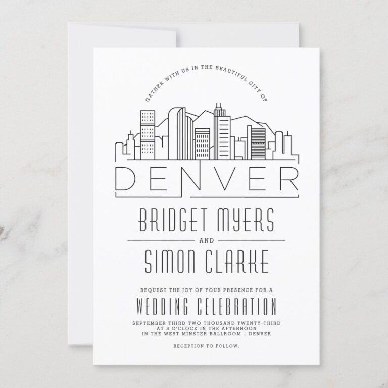 Denver Wedding | Stylized Skyline Invite + Mtns