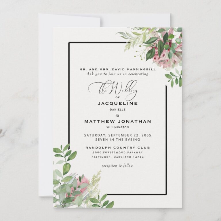 Elegant Pink Floral Greenery Wedding Invitation