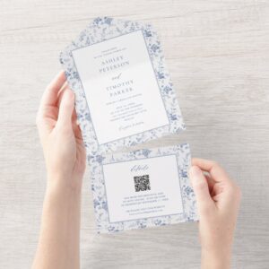 Victorian Toile Vintage Blue Classic Wedding All In One Invitation