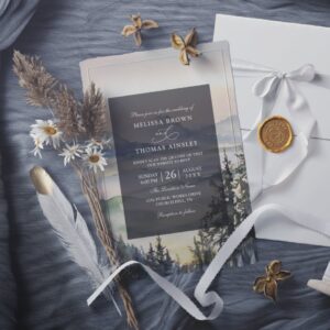 Mountain Rustic Forest Budget QR Code Wedding Invitation