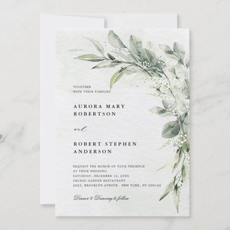 Sage Green Eucalyptus Minimalist Botanical Wedding Invitation