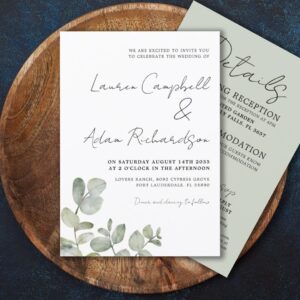 Rustic Eucalyptus Sage Green All In One Wedding Invitation