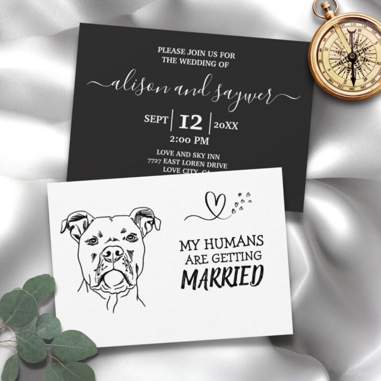 Dog Modern Simple Black and White Wedding Invitation