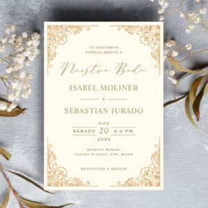 Gold Frame Ornate Nuestra Boda Spanish Wedding Invitation