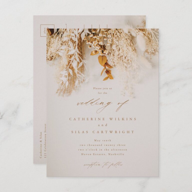 Boho Fall Flowers Wedding Invitation Postcard