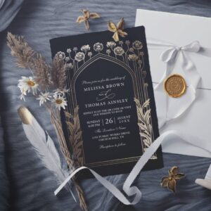 Floral Gold Elegant Modern Budget QR Code Wedding Invitation