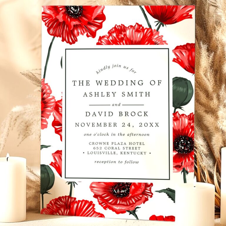 Red Poppy Flowers Floral Wedding Invitation