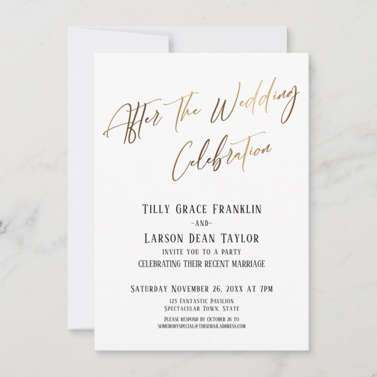 After the Wedding Celebration Simple Gold Accent Invitation