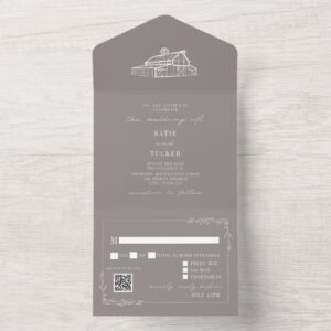 Vintage Barn Rustic Gray QR RSVP Farm Wedding All In One Invitation