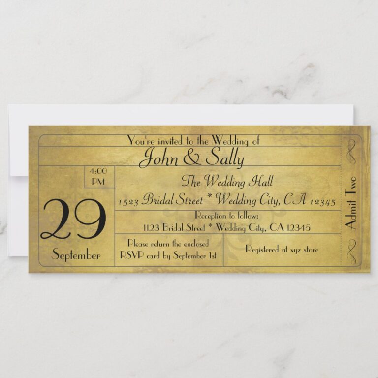 Vintage Old Style Wedding Ticket Invitation