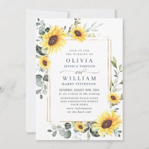 Elegant Sunflowers Eucalyptus Wedding QR Code Invitation