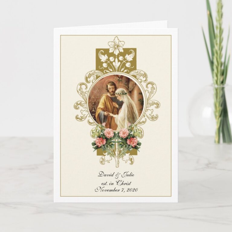 Traditional Catholic Religious Floral Wedding Invitation