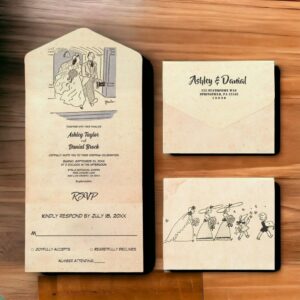 Vintage Retro Old Bride Groom Comic Rustic Wedding All In One Invitation