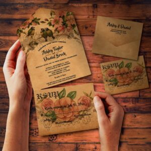 Vintage Retro Classic Watercolor Floral Wedding All In One Invitation