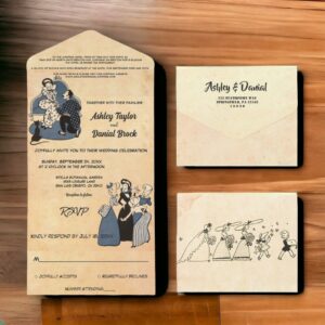 Vintage Retro Rustic Comic Book Romantic Wedding All In One Invitation