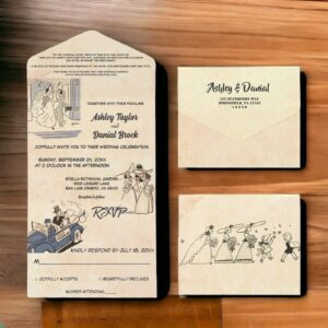 Vintage Retro Old Romantic Comic Rustic Wedding All In One Invitation