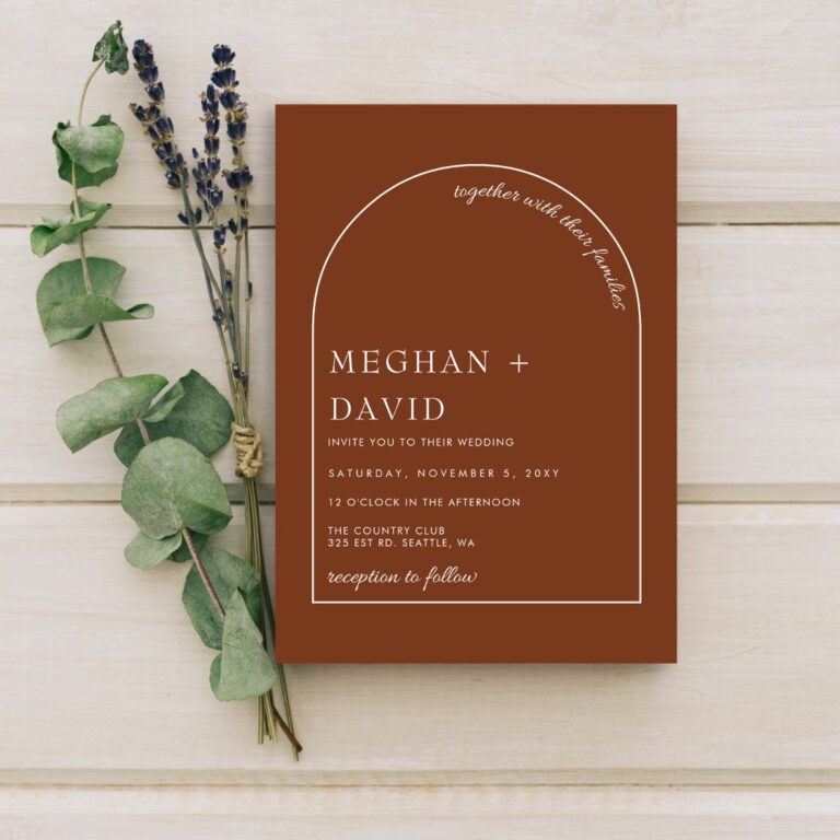 Rustic Terracotta Burnt Orange Arch Wedding Invitation