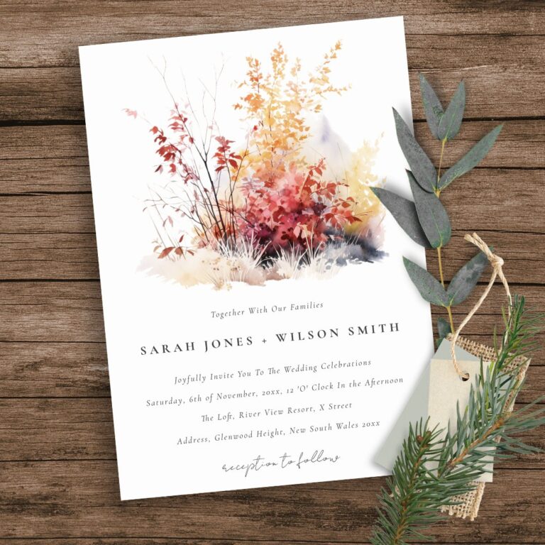 Rust Yellow Autumn Fall Landscape Plaid Wedding Invitation