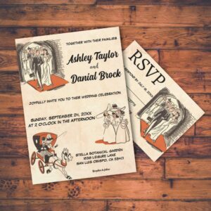 Vintage Retro Old Rustic 50s Comic-Themed Wedding Invitation