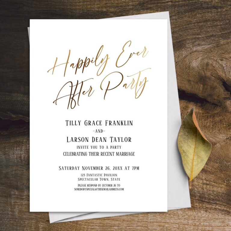 Happily Ever After Party Gold Elegant Typography Invitation