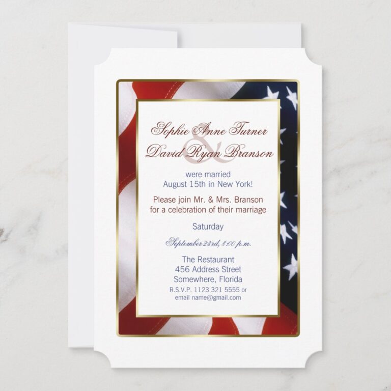 Unique Patriotic Elegant USA Flag Evening Wedding Invitation