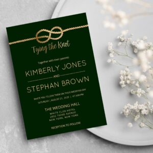 Tying the Knot Quote Mod Forest Green Gold Wedding Invitation