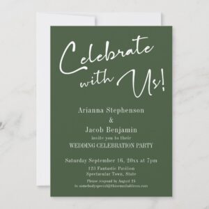 Celebrate with Us! Simple Dark Green Wedding Party Invitation