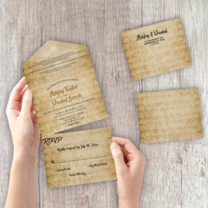 Vintage Retro Old Sheet Music Note Rustic Wedding All In One Invitation