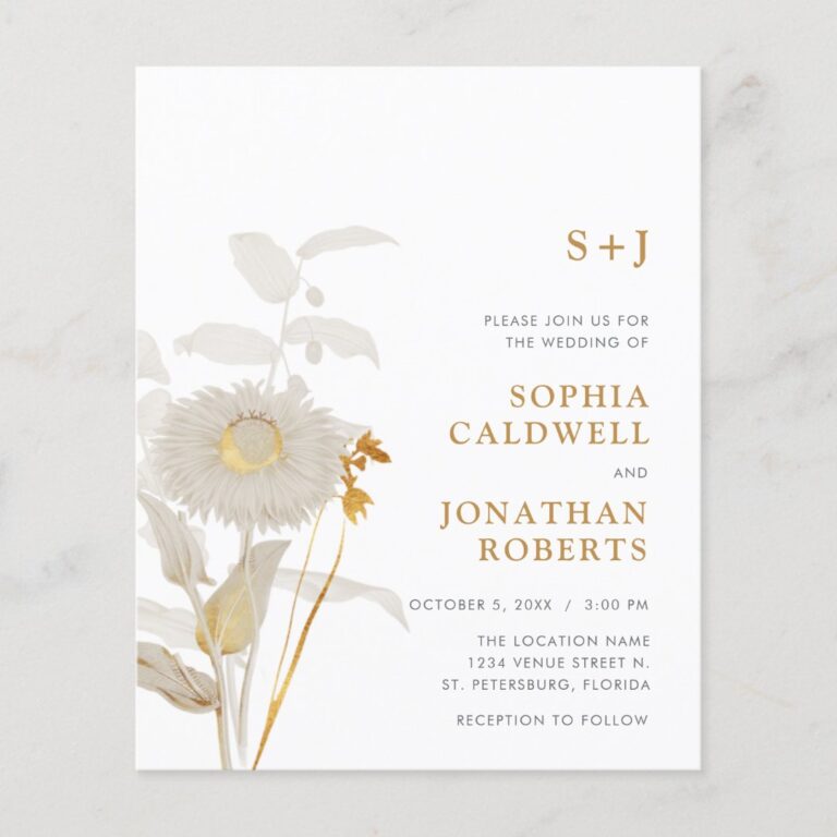 Budget All in One Vintage Flowers Wedding Invite