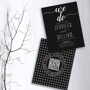 BUDGET QR code We do black wedding invitation