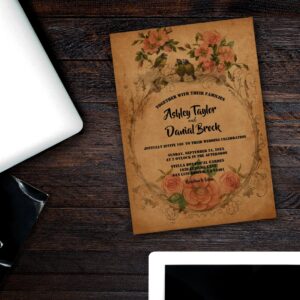 Vintage Retro Classic Watercolor Floral Wedding Invitation